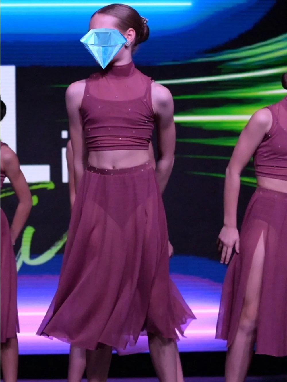 Weissman Rosewood Burgundy 4-Piece Lyrical Dance Costume Mesh Mock Neck Size LC
